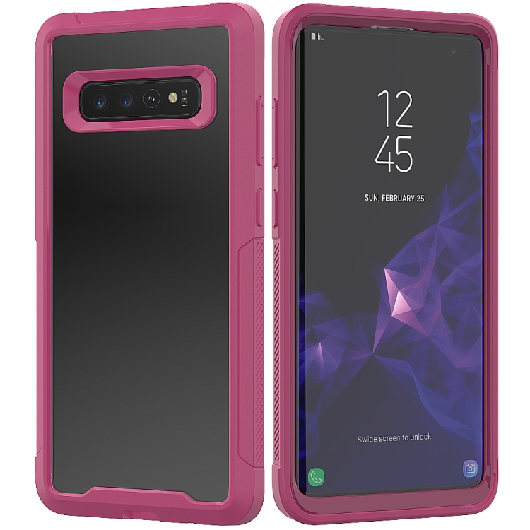 

For Galaxy S10+ Transparent Series Frame TPU + PC Dust-proof Scratch-proof Drop-proof Protective Case(Dark Red)