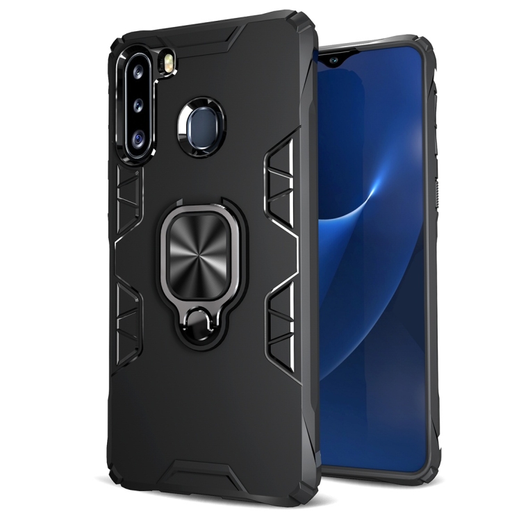 

For Galaxy A21 Shockproof TPU Full Coverage Protective Case with 360 Degree Rotating Ring Holder(Black)