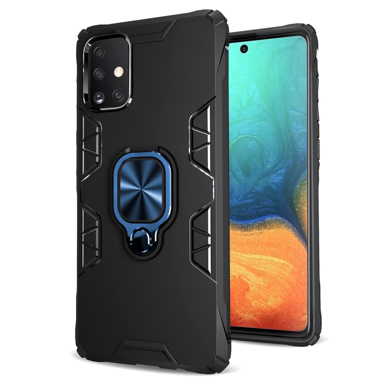 

For Galaxy A71 Shockproof TPU Full Coverage Protective Case with 360 Degree Rotating Ring Holder(Black + Blue)
