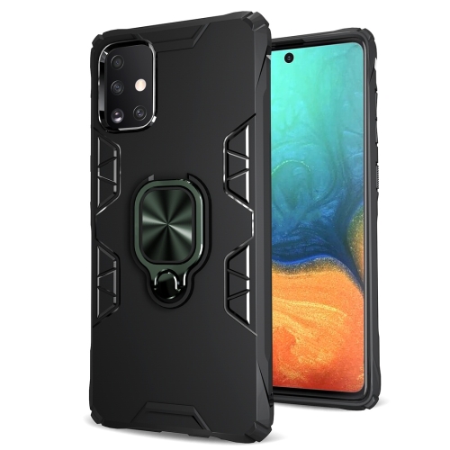 

For Galaxy A71 Shockproof TPU Full Coverage Protective Case with 360 Degree Rotating Ring Holder(Black + Green)