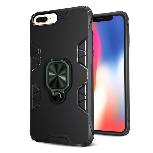 

For iPhone 7 Plus / 8 Plus Shockproof TPU Full Coverage Protective Case with 360 Degree Rotating Ring Holder(Black + Green)