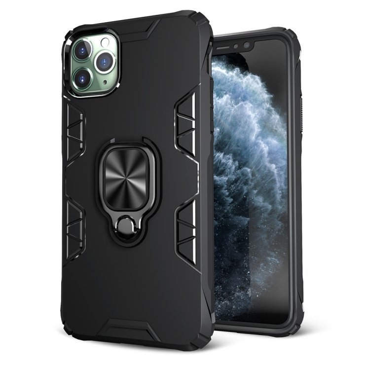 

For iPhone 11 Pro Max Shockproof TPU Full Coverage Protective Case with 360 Degree Rotating Ring Holder(Black)