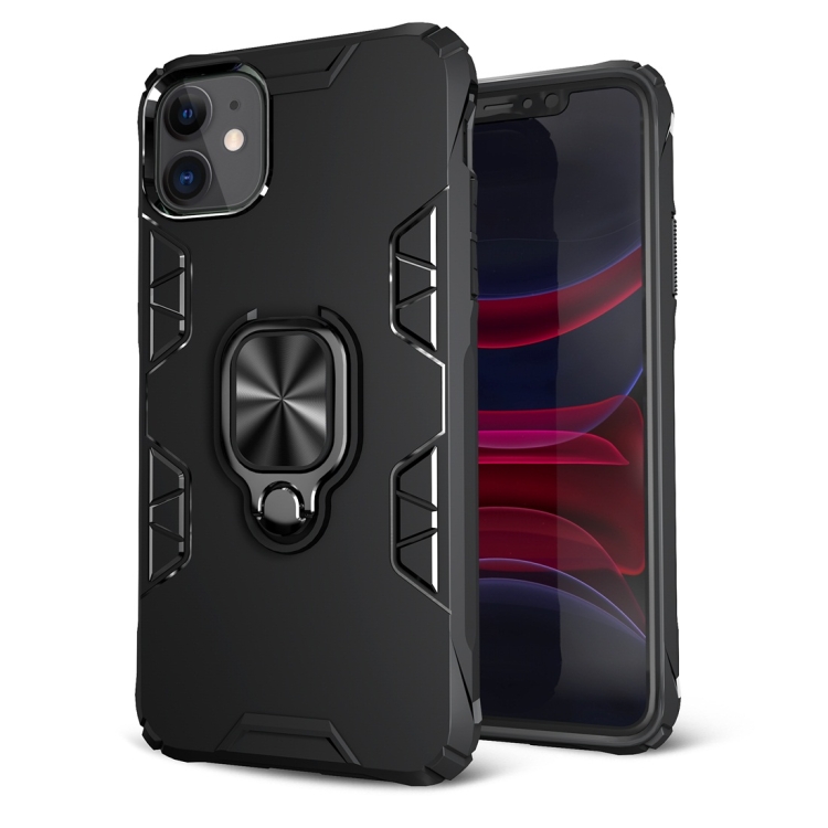 

For iPhone 11 Shockproof TPU Full Coverage Protective Case with 360 Degree Rotating Ring Holder(Black)