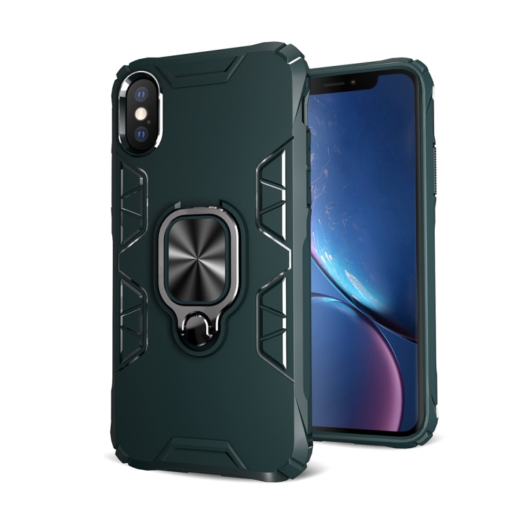 

For iPhone X Shockproof TPU Full Coverage Protective Case with 360 Degree Rotating Ring Holder(Green)