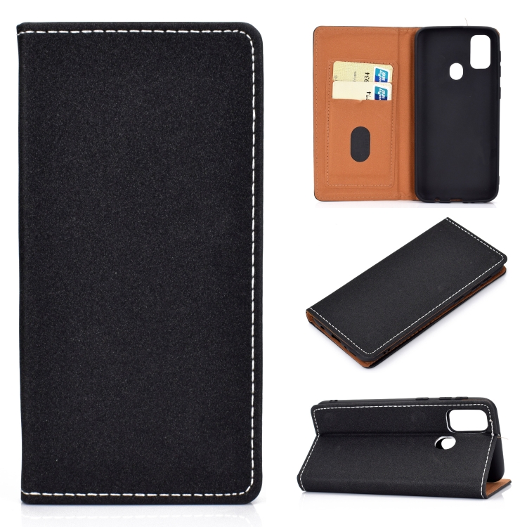 

For Galaxy M30s Solid Color Frosted Magnetic Horizontal Flip Leather Case with Card Slots & Holder(Black)
