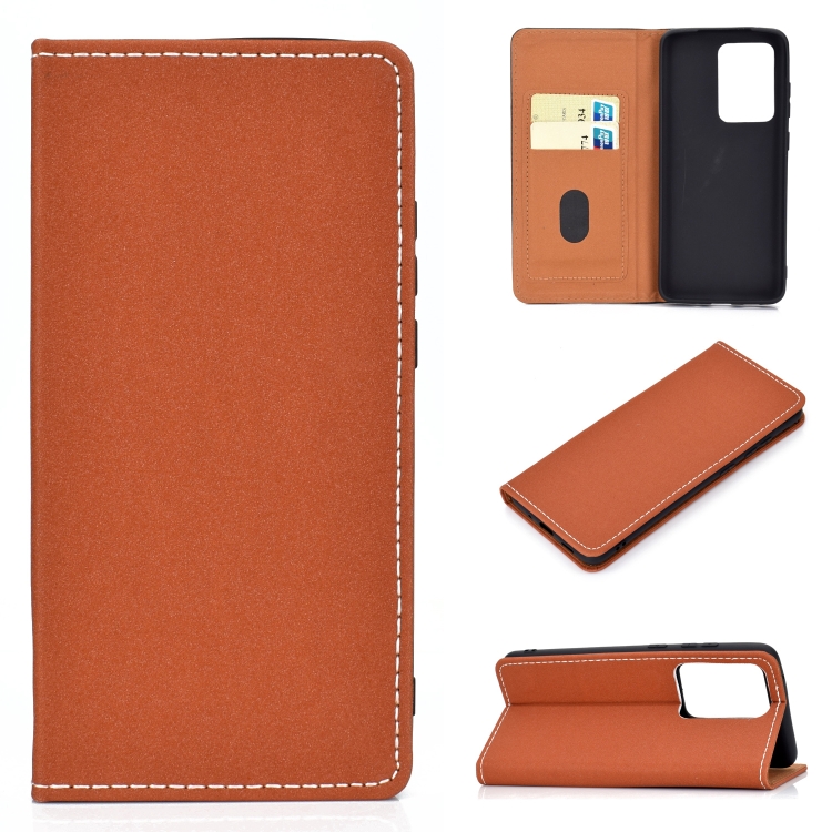 

For Galaxy S20 Plus Solid Color Frosted Magnetic Horizontal Flip Leather Case with Card Slots & Holder(Brown)