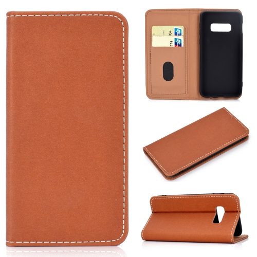 

For Galaxy S10 Lite Solid Color Frosted Magnetic Horizontal Flip Leather Case with Card Slots & Holder(Brown)