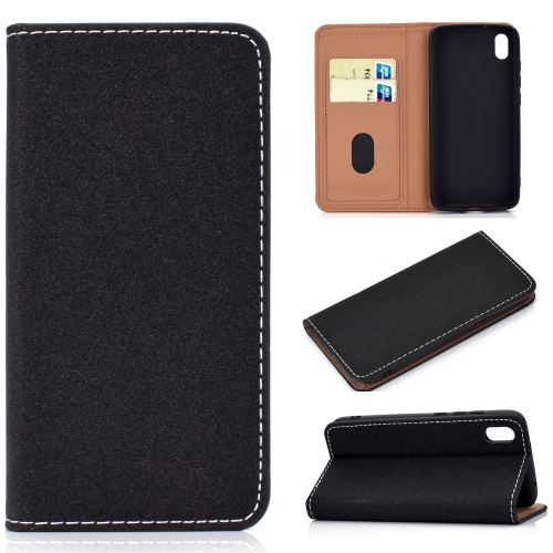 

For Xiaomi Redmi 7A Solid Color Frosted Magnetic Horizontal Flip Leather Case with Card Slots & Holder(Black)