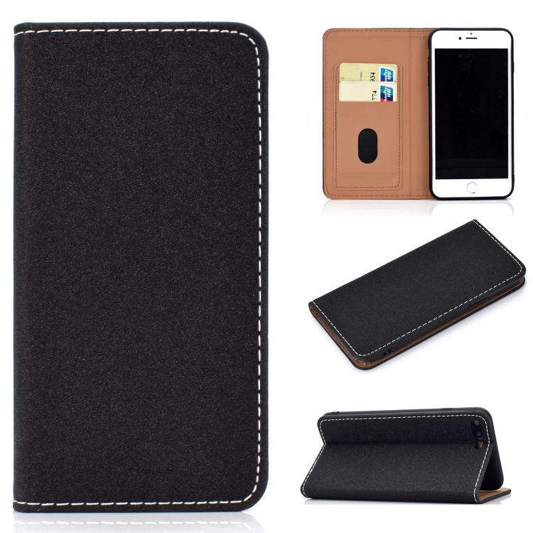 

For iPhone 7 Plus / 8 Plus Solid Color Frosted Magnetic Horizontal Flip Leather Case with Card Slots & Holder(Black)