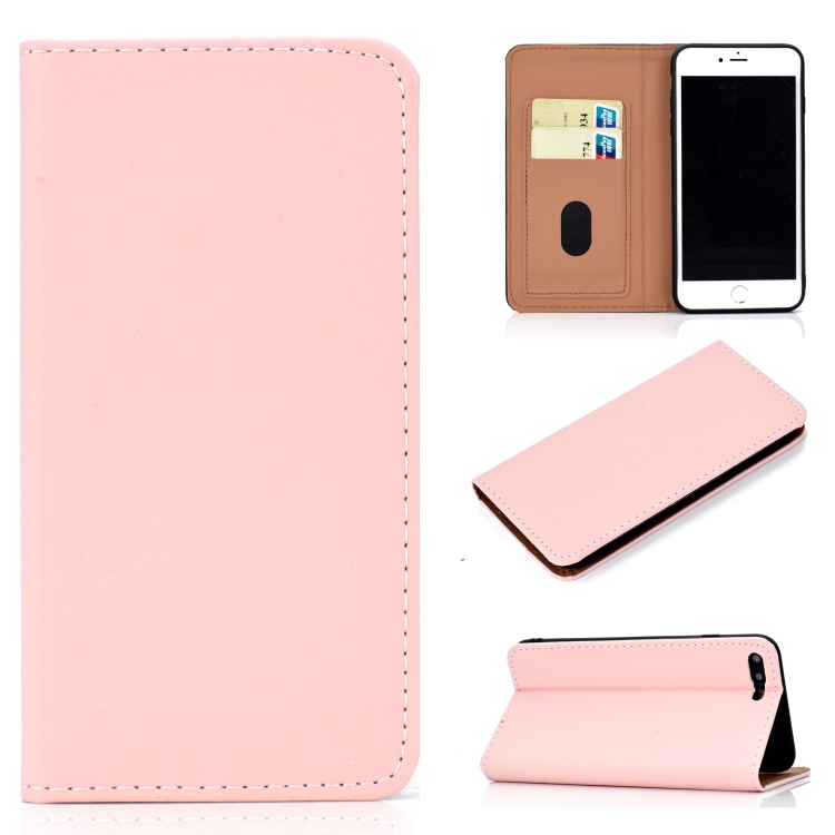 

For iPhone 7 Plus / 8 Plus Solid Color Frosted Magnetic Horizontal Flip Leather Case with Card Slots & Holder(Pink)