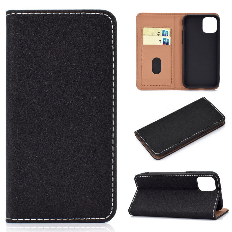 

For iPhone 11 Solid Color Frosted Magnetic Horizontal Flip Leather Case with Card Slots & Holder(Black)