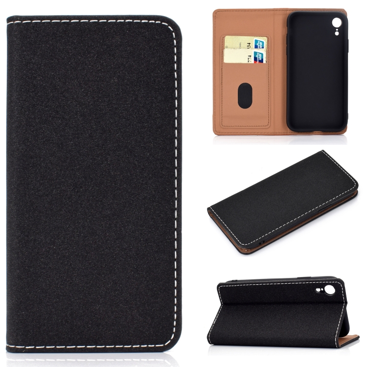 

For iPhone XR Solid Color Frosted Magnetic Horizontal Flip Leather Case with Card Slots & Holder(Black)