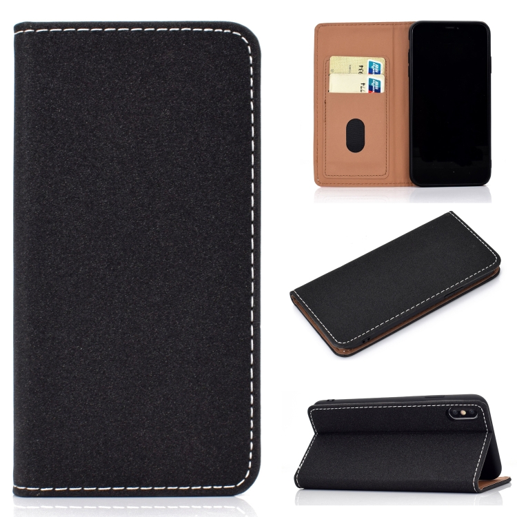 

For iPhone XS Max Solid Color Frosted Magnetic Horizontal Flip Leather Case with Card Slots & Holder(Black)