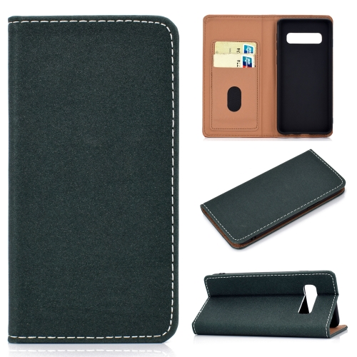 

For Galaxy S10 Solid Color Frosted Magnetic Horizontal Flip Leather Case with Card Slots & Holder(Green)