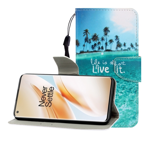 

For One Plus 8 Pro Colored Drawing Horizontal Flip Leather Case with Holder & Card Slot & Wallet(Coconut Tree)