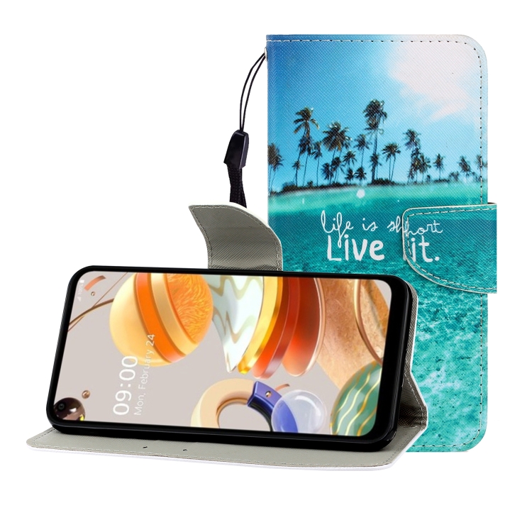 

For LG K61 Colored Drawing Horizontal Flip Leather Case with Holder & Card Slot & Wallet(Coconut Tree)