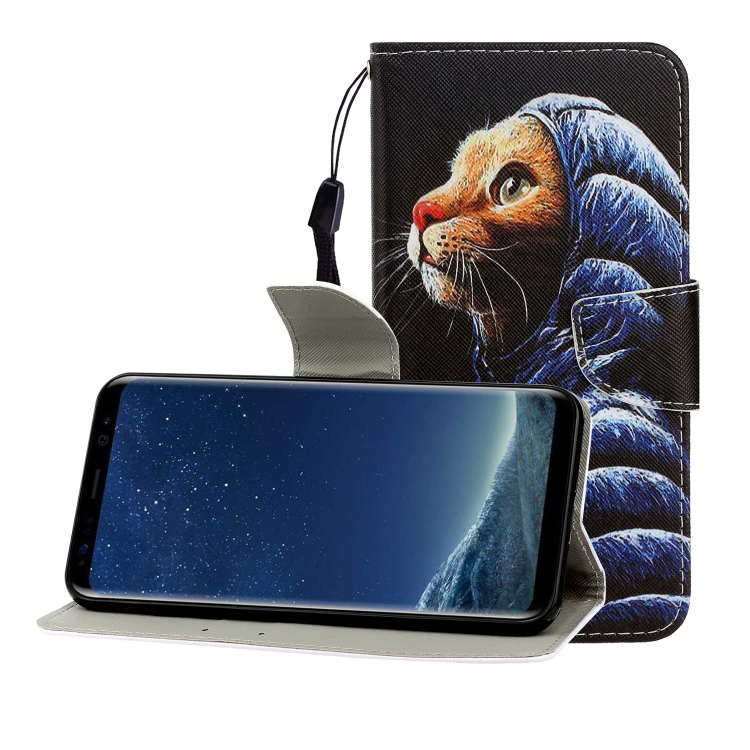 

For Galaxy S8 Plus Colored Drawing Horizontal Flip Leather Case with Holder & Card Slot & Wallet(Down Jacket Cat)