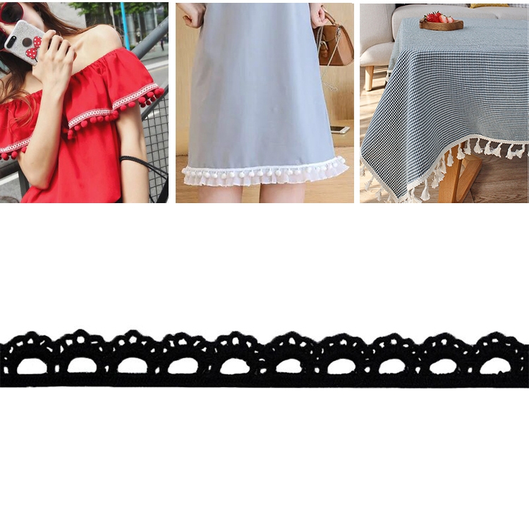 

20 Yards 1cm Cotton Embroidery Lace Sofa tablecloth Decoration For Sewing Decoration Lace Fabric Cotton(Black)