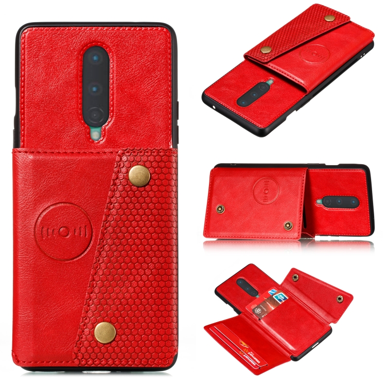 

For OnePlus 8 PU + TPU Shockproof Magnetic Protective Case with Card Slots(Red)