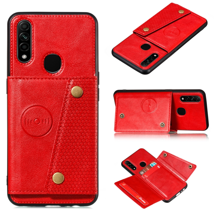 

For OPPO A31 / A8 PU + TPU Shockproof Magnetic Protective Case with Card Slots(Red)