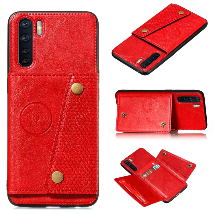 

For OPPO A91 PU + TPU Shockproof Magnetic Protective Case with Card Slots(Red)