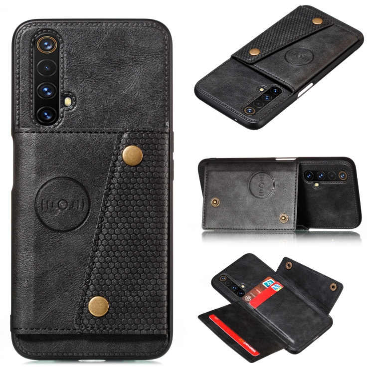 

For OPPO Realme X50 PU + TPU Shockproof Magnetic Protective Case with Card Slots(Black)