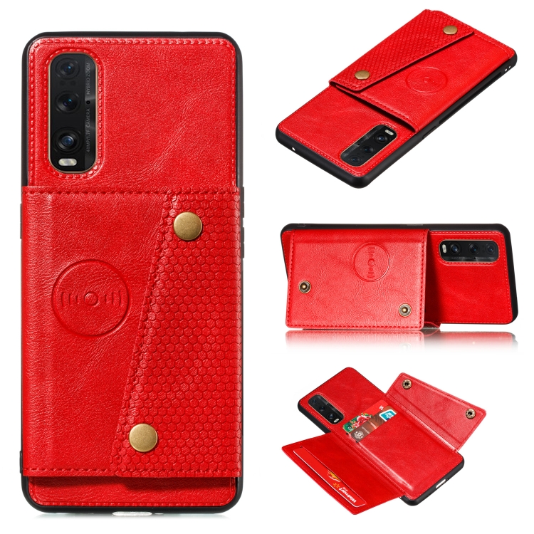 

For OPPO Find X2 PU + TPU Shockproof Magnetic Protective Case with Card Slots(Red)
