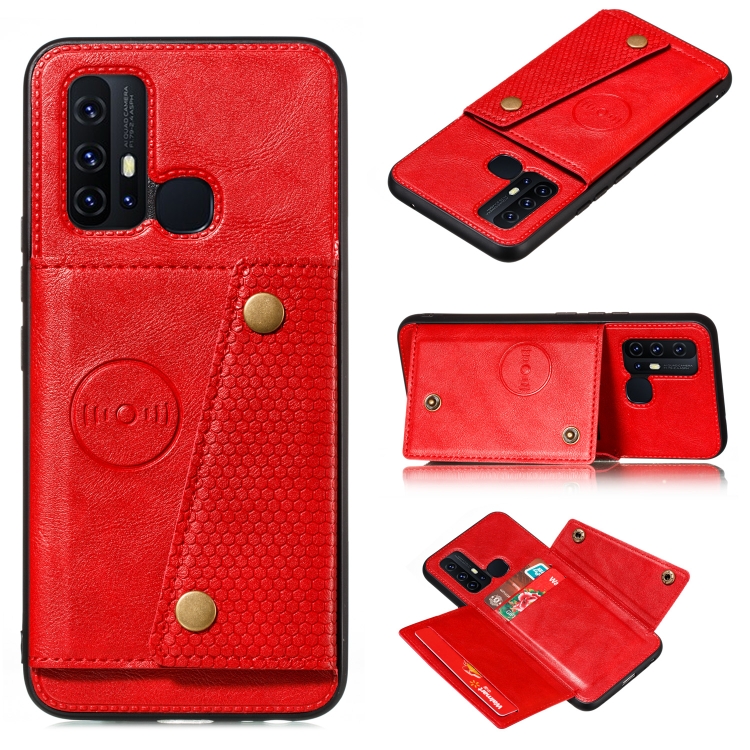 

For Vivo Z6 PU + TPU Shockproof Magnetic Protective Case with Card Slots(Red)