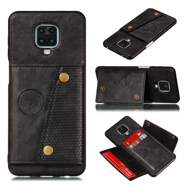 

For Xiaomi Redmi Note 9 Pro PU + TPU Shockproof Magnetic Protective Case with Card Slots(Black)