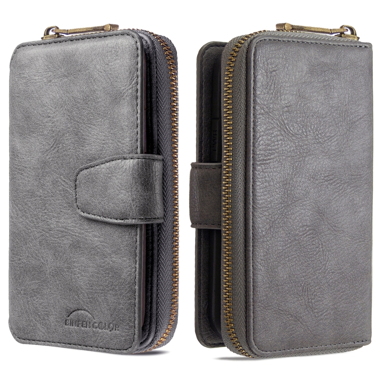 

For iPhone X / XS Detachable Multifunctional Horizontal Flip Leather Case with Card Slots & Zipper Wallet & Photo Frame(Grey)