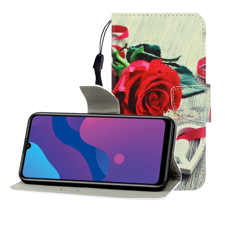 

For Huawei Honor 9A Colored Drawing Horizontal Flip Leather Case with Holder & Card Slot & Wallet(Red Rose)