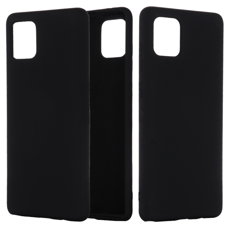 

For Galaxy A81 Solid Color Liquid Silicone Dropproof Full Coverage Protective Case(Black)
