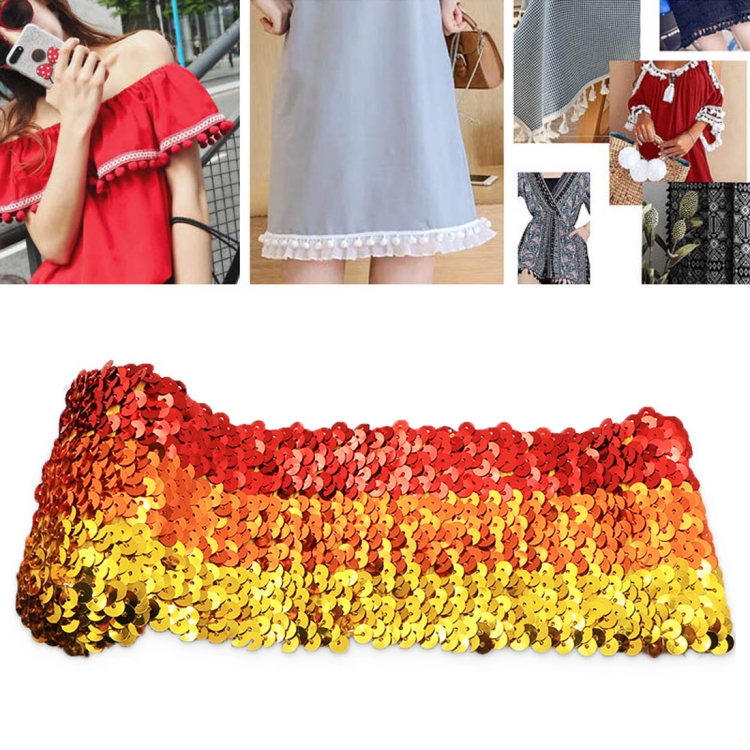 

ZP000875 9 Rows Elastic Sequin Lace Webbing DIY Clothing Accessories, Length: 5m, Width: 7.5cm(Tricolor)