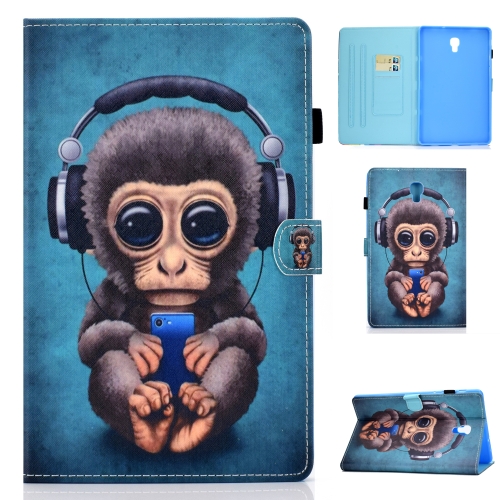 

For Galaxy Tab A10.5 T590 Horizontal TPU Painted Flat Feather Case Anti-skid strip with Sleep Function & Pen Cover & Card Slot & Holder(Headphone Monkey)