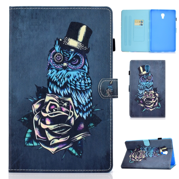 

For Galaxy Tab A10.5 T590 Horizontal TPU Painted Flat Feather Case Anti-skid strip with Sleep Function & Pen Cover & Card Slot & Holder(Owl)