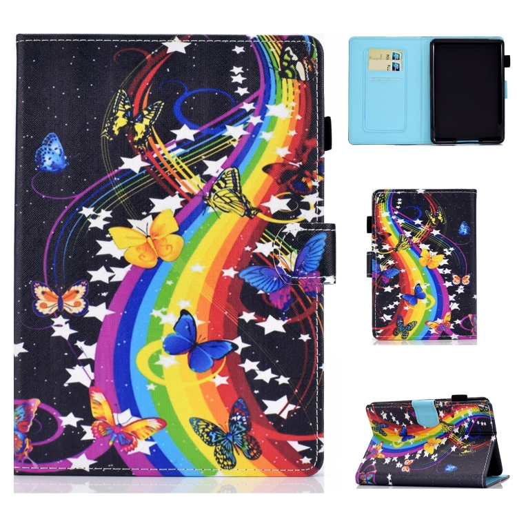 

For Kindle Youth Edition 2019 Horizontal TPU Painted Flat Feather Case Anti-skid strip with Sleep Function & Pen Cover & Card Slot & Holder(Music Disc)