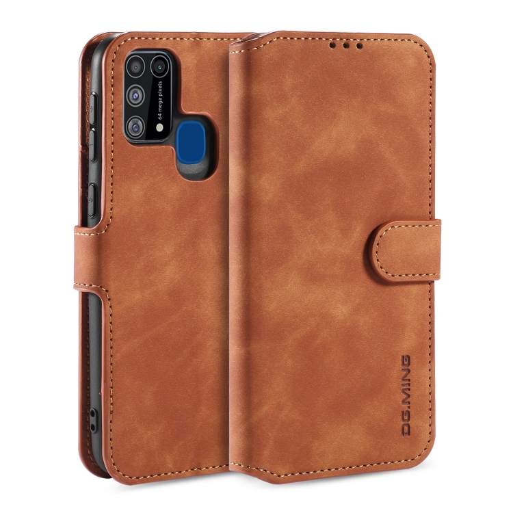 

For Galaxy M31 DG.MING Retro Oil Side Horizontal Flip Case with Holder & Card Slots & Wallet(Brown)