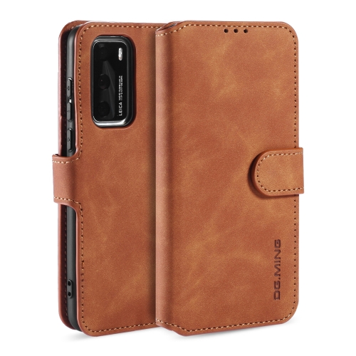 

For Huawei P40 DG.MING Retro Oil Side Horizontal Flip Case with Holder & Card Slots & Wallet(Brown)