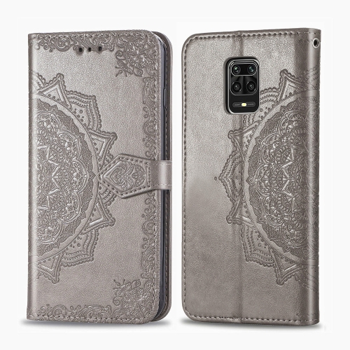 

For Xiaomi Redmi Note 9S Embossed Mandala Pattern PC + TPU Horizontal Flip Leather Case with Holder & Card Slots(Grey)