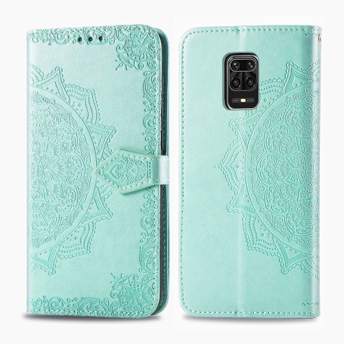 

For Xiaomi Redmi Note 9S Embossed Mandala Pattern PC + TPU Horizontal Flip Leather Case with Holder & Card Slots(Green)