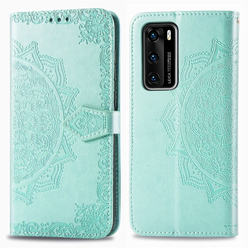 

For Huawei P40 Embossed Mandala Pattern PC + TPU Horizontal Flip Leather Case with Holder & Card Slots(Green)