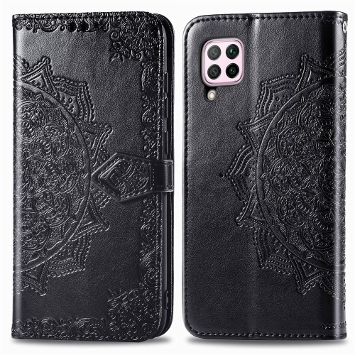 

For Huawei P40 Lite / nova 6 SE Embossed Mandala Pattern PC + TPU Horizontal Flip Leather Case with Holder & Card Slots(Black)