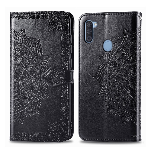 

For Galaxy A11 Embossed Mandala Pattern PC + TPU Horizontal Flip Leather Case with Holder & Card Slots(Black)
