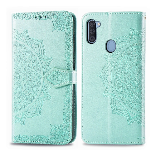 

For Galaxy A11 Embossed Mandala Pattern PC + TPU Horizontal Flip Leather Case with Holder & Card Slots(Green)