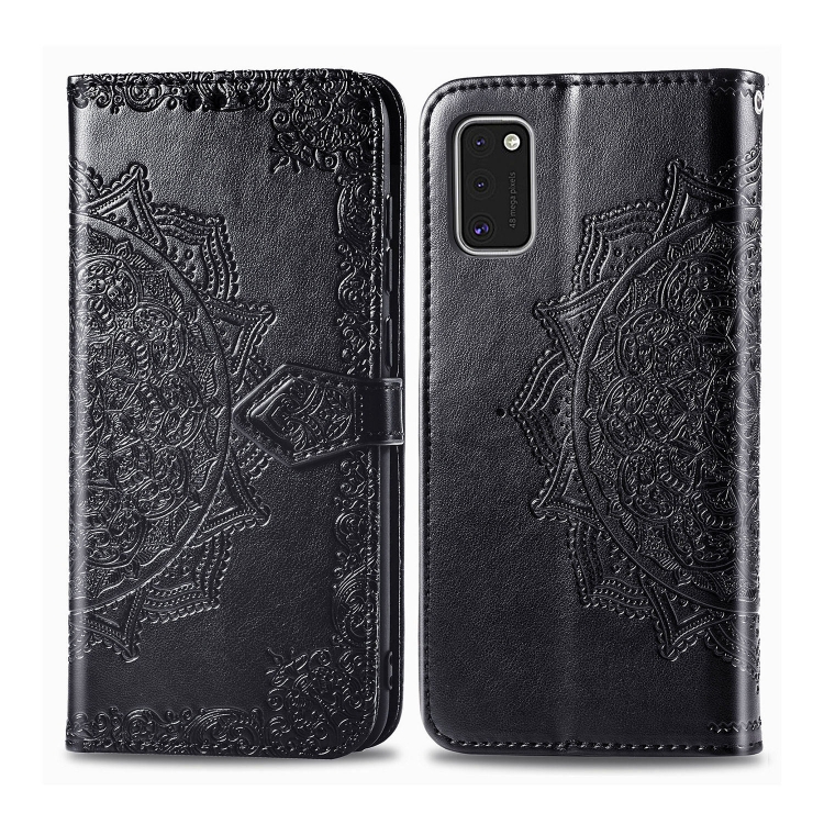 

For Galaxy A41 Embossed Mandala Pattern PC + TPU Horizontal Flip Leather Case with Holder & Card Slots(Black)