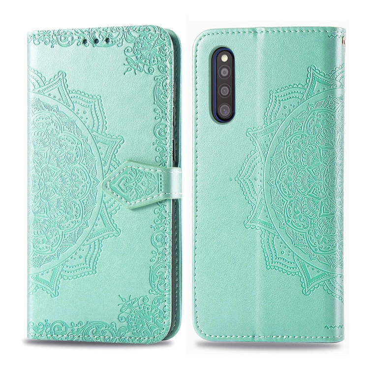 

For Galaxy A41 (Japanese Version) Embossed Mandala Pattern PC + TPU Horizontal Flip Leather Case with Holder & Card Slots(Green)
