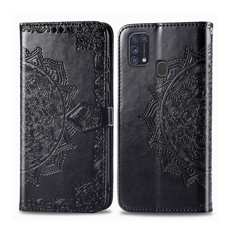 

For Galaxy M31 Embossed Mandala Pattern PC + TPU Horizontal Flip Leather Case with Holder & Card Slots(Black)