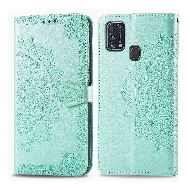 

For Galaxy M31 Embossed Mandala Pattern PC + TPU Horizontal Flip Leather Case with Holder & Card Slots(Green)