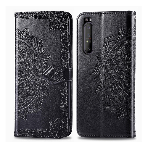 

For Sony Xperia 1 II Embossed Mandala Pattern PC + TPU Horizontal Flip Leather Case with Holder & Card Slots(Black)
