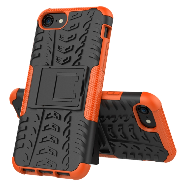 

For iPhone SE 2020 Tire Texture Shockproof TPU+PC Protective Case with Holder(Orange)